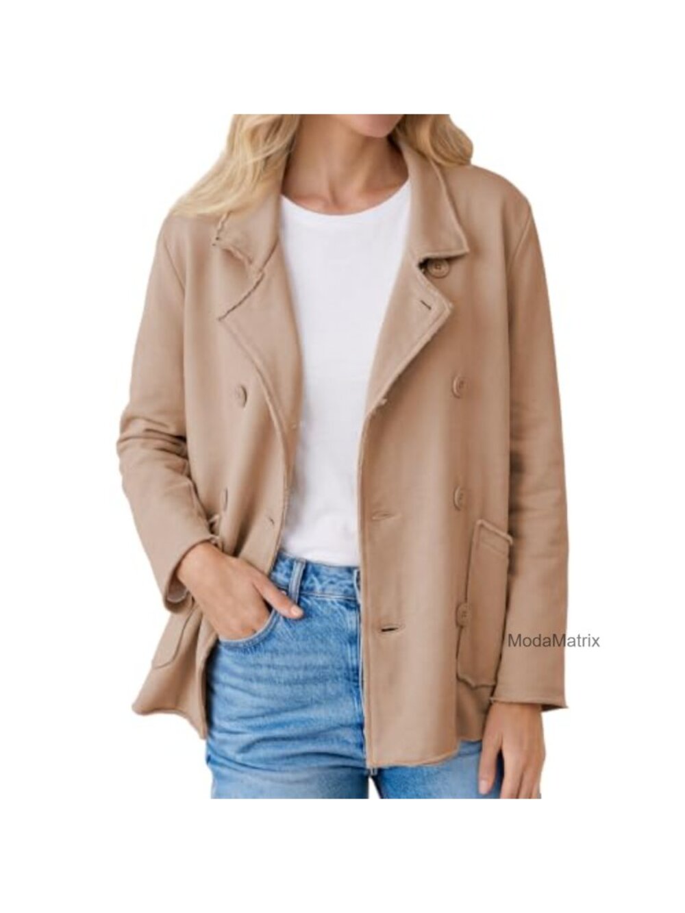 Women's Double Breasted Pea Coat Notch Lapel Long Sleeve Relaxed Fit